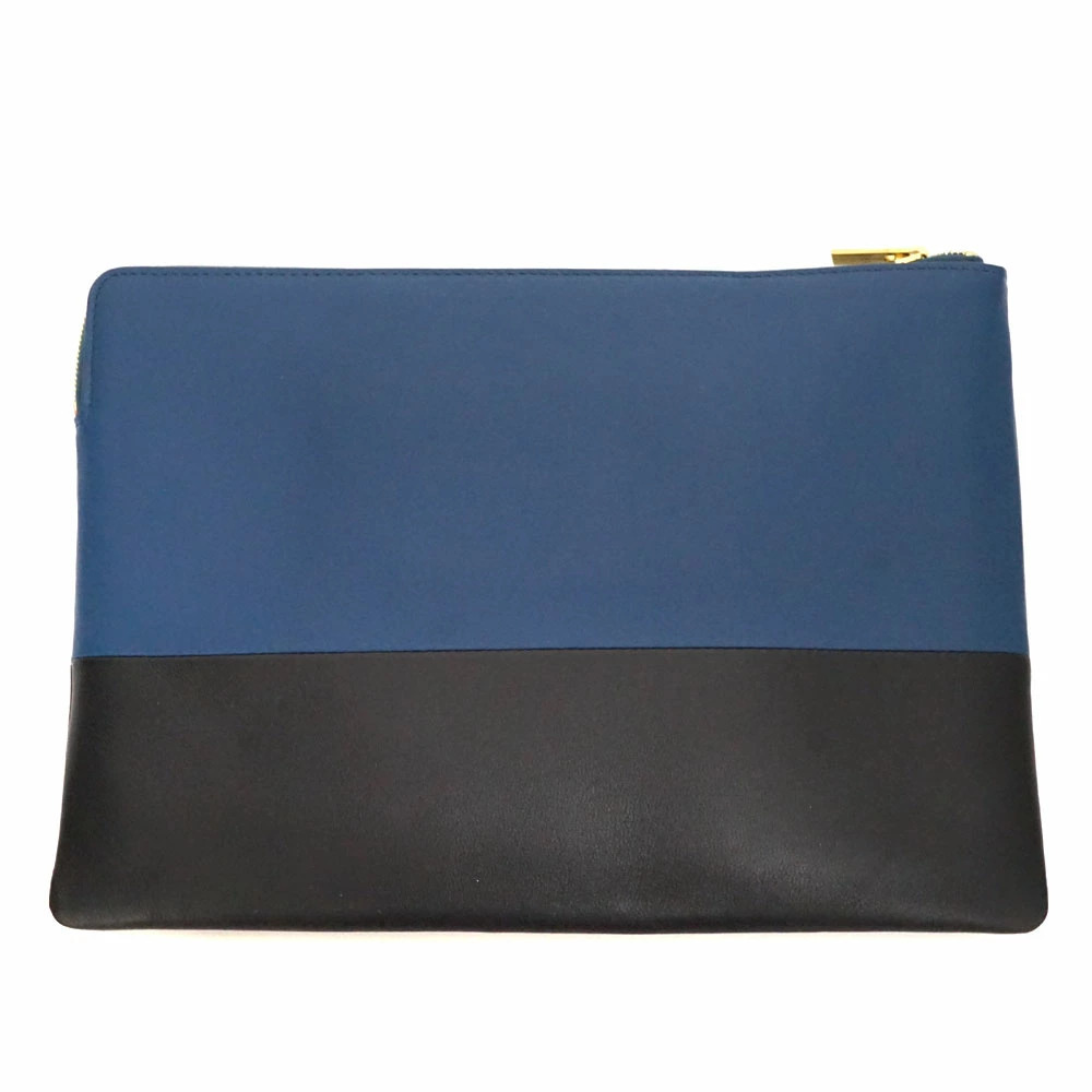 Celine Bicolor Clutch Bag Shoulder Leather Blue Black - Picture 3 of 11